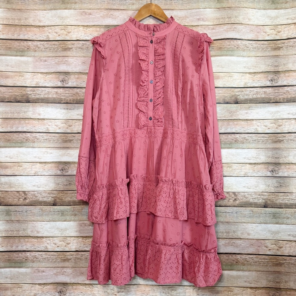 Boden Women's Dusty Pink Mixed Broderie Pintuck Eyelet Dress Size US 20/22
